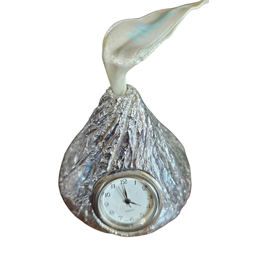 Hershey's Kisses Desk Clock Collectible Silver Foil Novelty Quartz Timepiece